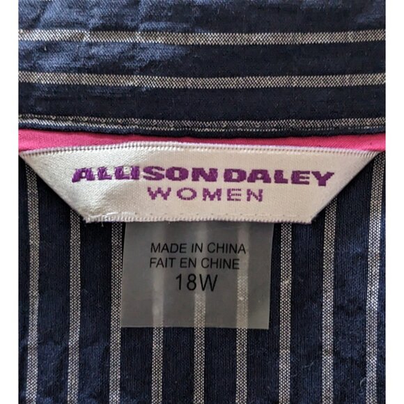 Allison Daley Shirt Blouse Blue Embroidery Striped Button Down 3/4 Sleeve 18W - Picture 9 of 10